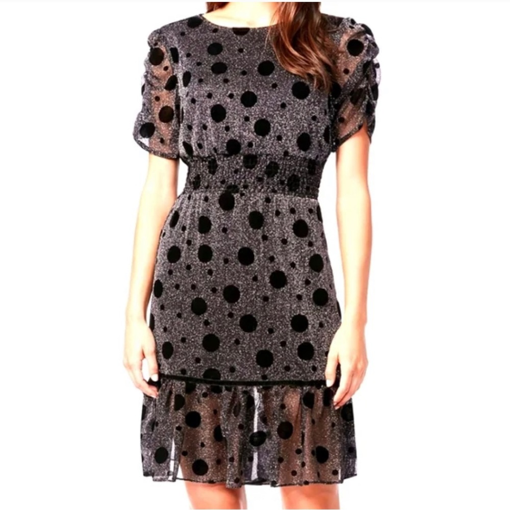Betsey Johnson Women's Polka-Dot Metallic Fit & Flare Dress Black/Silver Size 12